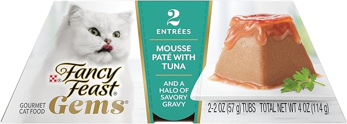 Fancy Feast Gems Pate Cat Food Mousse with Tuna and a Halo of Savory Gravy Cat Food - 4 oz. Boxes,(Pack of 16)