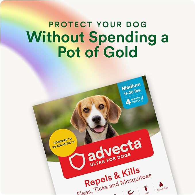 Advecta Ultra Flea and Tick Prevention for Dogs - Medium Dog Flea and Tick Treatment & Control - Mosquito Repellent - Fast Acting Waterproof Topical Drops, 4 Month Supply