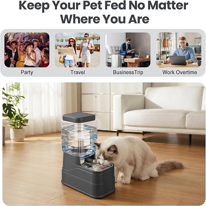 Automatic Dog Water Dispenser Gravity Stainless Steel Water Feeder Cat Waterer Feeder with Wide Mouth Bowl for Small Medium Dog Puppy Kitten (Filter &Ice Pack Included) 1.6Gallon Gray