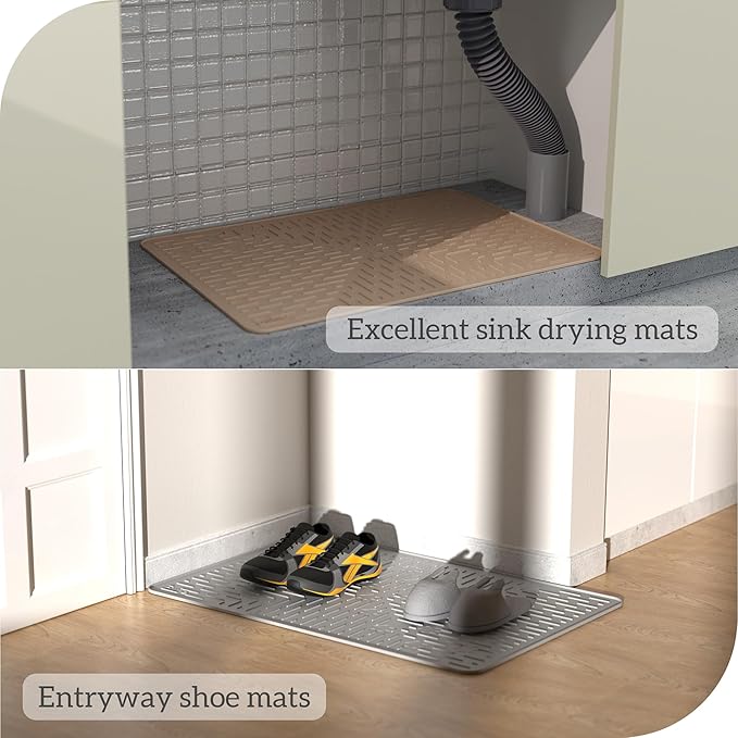 OHMO Cat Litter Mat Large Trapping Mat Premium Silicone Rubber 31.5x23.6 Ash Grey, Waterproof and BPA Free Kitty Litter Box Mat, Easy to Clean and Keeps The Floor Tidy