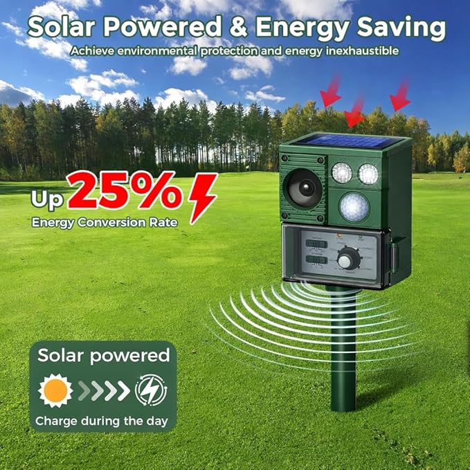 2026 Upgraded Solar Ultrasonic Animal Repellent, Cat Repellent Outdoor, Squirrel Repellent, Deer Repellent Devices, Dog, Raccoon, Skunk, Rabbit, Rodent, Coyote, Waterproof, PIR Sensor Dark Green