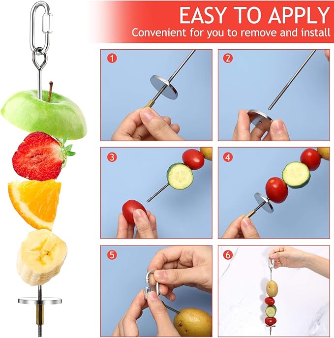 Weewooday 3 Pcs Bird Cage Food Holder Parrot Fruit Vegetable Skewer Stainless Steel Stick Feeder Bird Treats Skewer Parakeet Cockatoo Cockatiel Cage Treating Tool Small Animal Hanging Foraging Toys