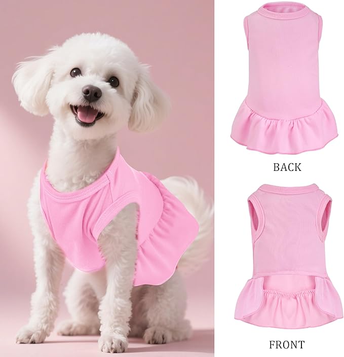 Dog Dresses Cat Skirt Solid Color Dog Clothes Summer Sleeveless Puppy Girl Clothes for Small Pet Dogs Cats (Pink, Medium)