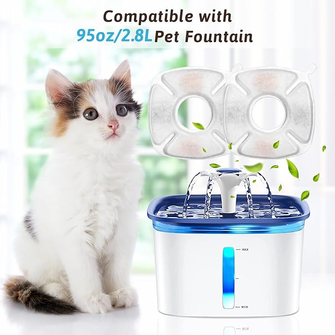 28 Pcs Cat Water Fountain Replacement Filters-14 Pack Water Fountain Filters 14 Pack Pre-Filter Sponges, Pet fountain replacement filters Fit for 95oz/2.8L Cat Pet Fountain, white + black