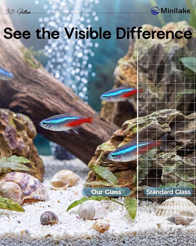 3.5 Gallon Clear Glass Fish Tank, Aquarium Fish Bowl Ultra Clear Rimless Design for Betta Goldfish Snails Shrimp Aquatic Planting