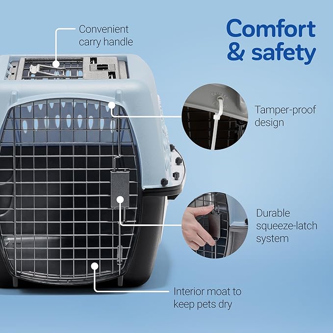 Petmate Dog Crates for Small Dogs & Cat Carriers, Two-Door Plastic Pet Kennel, Top & Front Loading, Made in USA, 24", Blue