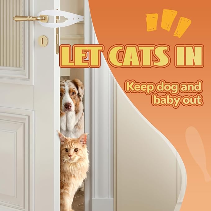 TGIOW Cat Door Latch, 1 Pcs Cat Door Stopper Pet Door Latch to Keep Dog Out of Litter Box and Food, Door Prop for Cat with 5 Adjustable Size Strap 2.5-6" Wide, No Measuring, Easy to Install, White