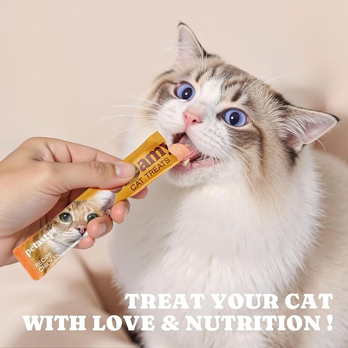 Lickable Cat Treats, High Moisture Hydrating Creamy Puree Squeeze Tubes, Slamon Flavor, 20 Tubes 0.5oz, Grain-Free, Omega Oils & Vitamin E, Skin & Coat Health, Digestive and Immune Support
