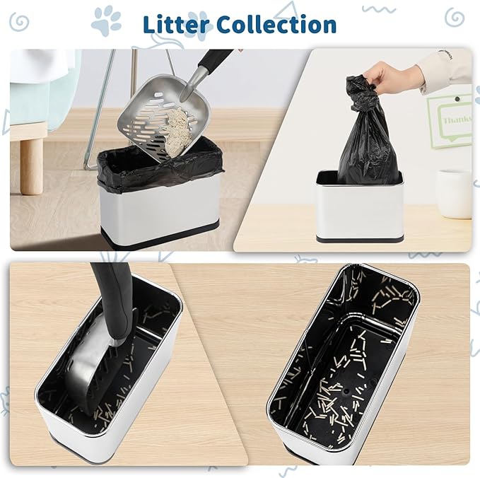 FHTONGE Stainless Steel Cat Litter Scoop Holder, Detachable Metal Cat Scooper Caddy, Universal Kitty Pooper Stand Trash Can Container for Most Pet Poop Shovels, Kitten Waste Scoops Storage Box