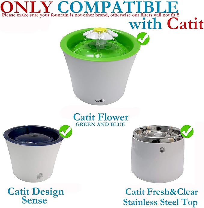 Cat Water Fountain Filter for Catit, Catit Fountain, Flower Fountain, Senses 2.0 Fountain, Pack 6