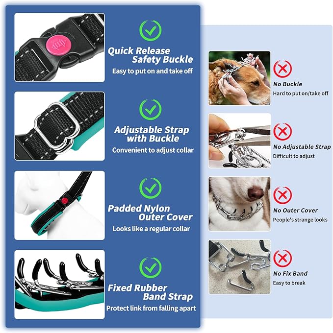 Martingale No Pull Dog Collar - Heavy Duty Nylon With Buckle, Adjustable Anti Pull Reflective Slip Collar for Large Medium Small Dog Training Walking M Green