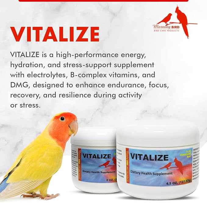 Morning Bird Vitalize for Birds 4.5 oz – Stress & Dehydration Support – Promotes Hydration, Energy, Balance & Muscle Recovery – Water-Soluble Supplement for All Bird Species