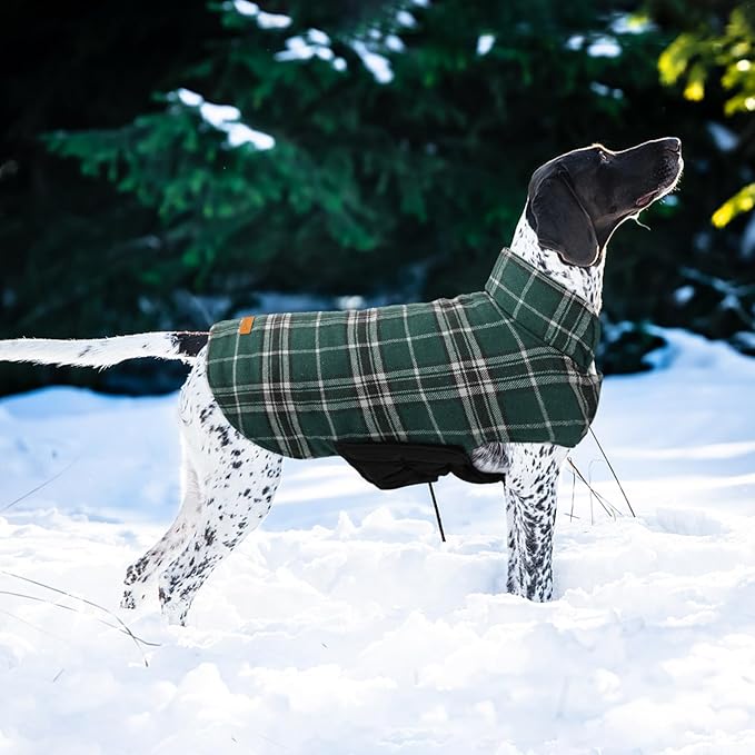 Kuoser Waterproof Dog Coat, Reversible Dog Jacket for Large Dogs, Adjustable Durable Doggie Winter Coat for Groowing Puppies Warm Puppy Cold Weather Apparel, Green L
