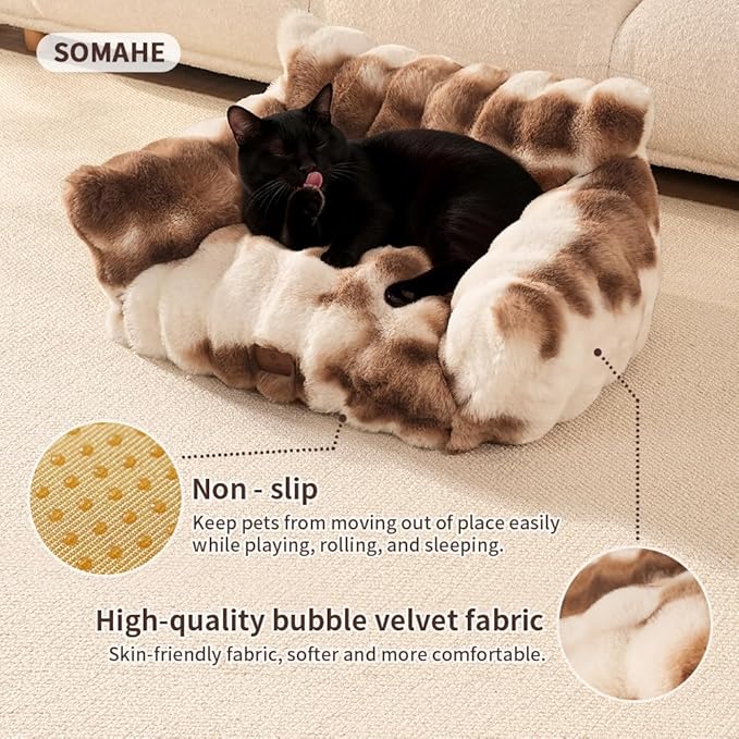 Cat Bed for Indoor Cats Dog Couch Cat Couch Bed Washable Dog Beds for Small Dogs & Cats with Removable Cover, Fluffy Pets Couch with Non-Slip Bottom 24"X18"X10"Coffee