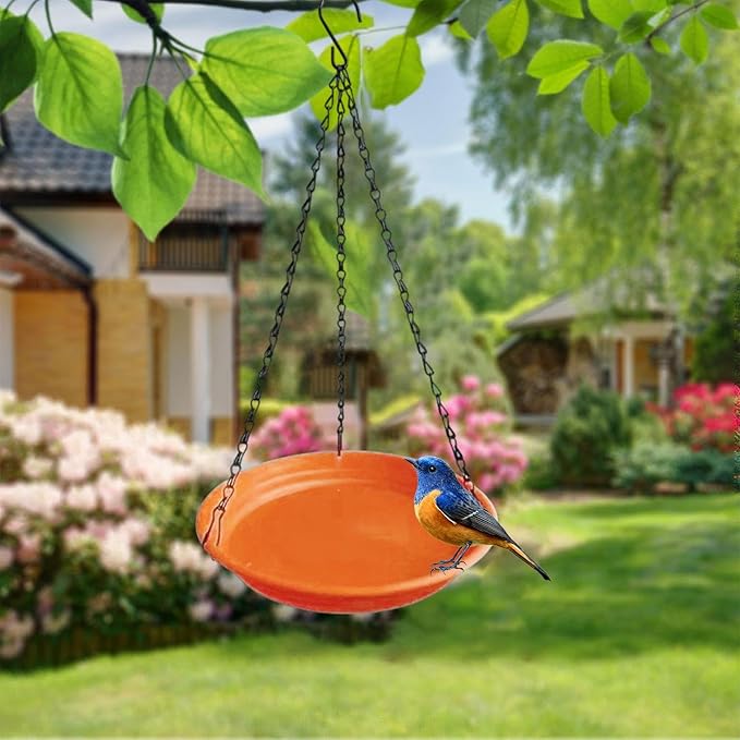 Hanging Bird Feeder and Waterer Tray Bird Food Tray Outdoor Birdbath Hanging Backyard Birdbath for Garden Balcony Trees Lawn, Brown Red