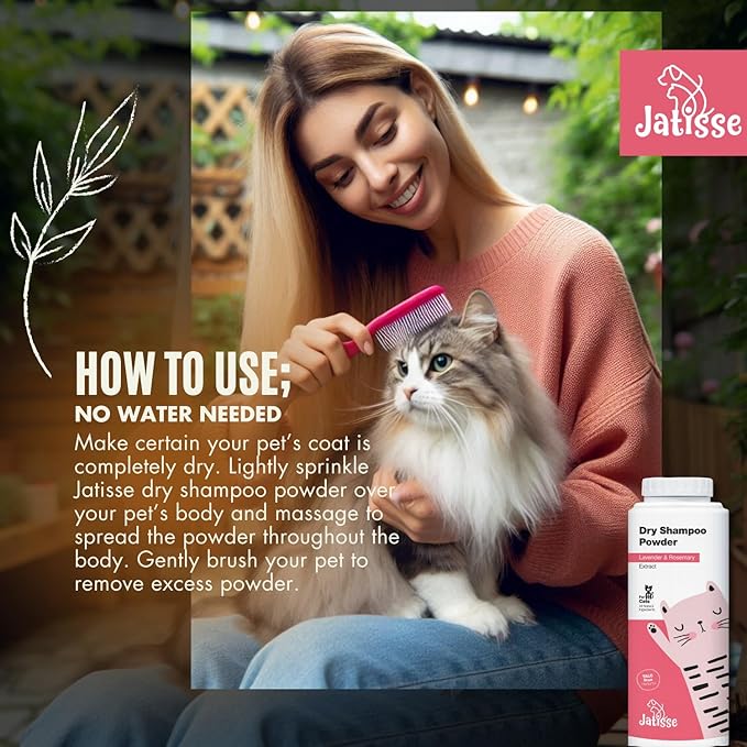 Cat Dry Shampoo Powder with Lavender and Rosemary for Cats 5.29 fl. oz| Grooming for Cat | Kitten Sensitive Skin | Cleansing and Moisturizing Perfume and Talc Free (2)
