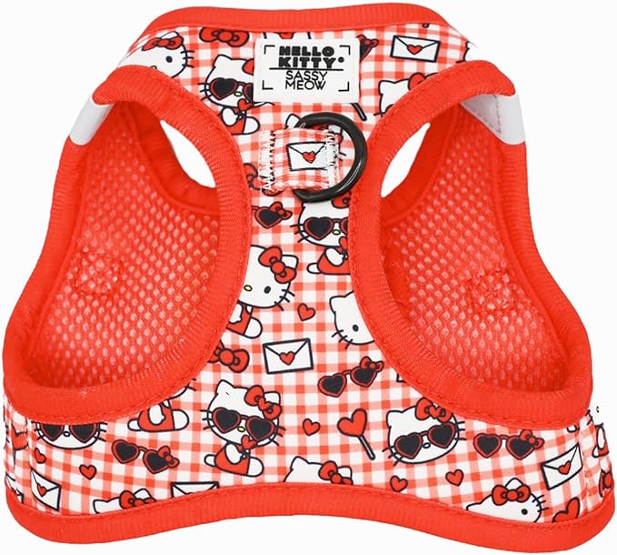 Sassy Woof Cat Step-in Harness - Hello Kitty® Red Classic - S, Breathable Mesh, No Pull Design with Two D-Rings, Perfect for Small Cats - Officially Licensed