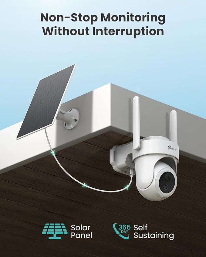 4K Security Cameras Wireless Outdoor, Solar Cameras for Home Security Battery-Powered, 360° Pan & Tilt, 3MP Color Night Vision, Two-Way Audio, Compatible with Alexa