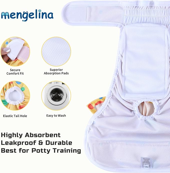 Washable Dog Diapers Female 3 Pack Reusable Highly Absorbent Puppy Diapers, Premium Doggie Diapers, Durable Leak-Proof Dot Doggy Diapers for Period Heat Incontinence Potty Training, L