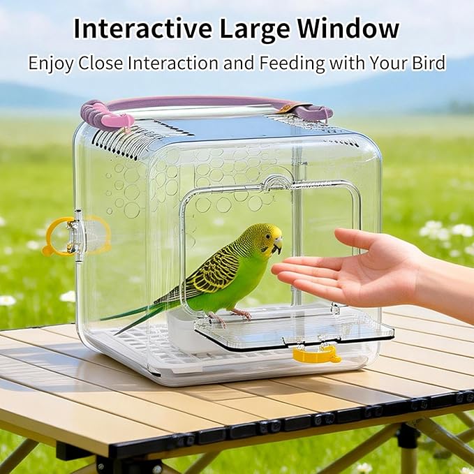 Bird Carrier - Transparent Portable Breathable Cage, Lightweight Travel Pet Backpack, Clear Viewing Comfort Design | Parakeets Conures Canaries Budgies for Parakeets Conures Canaries Budgies