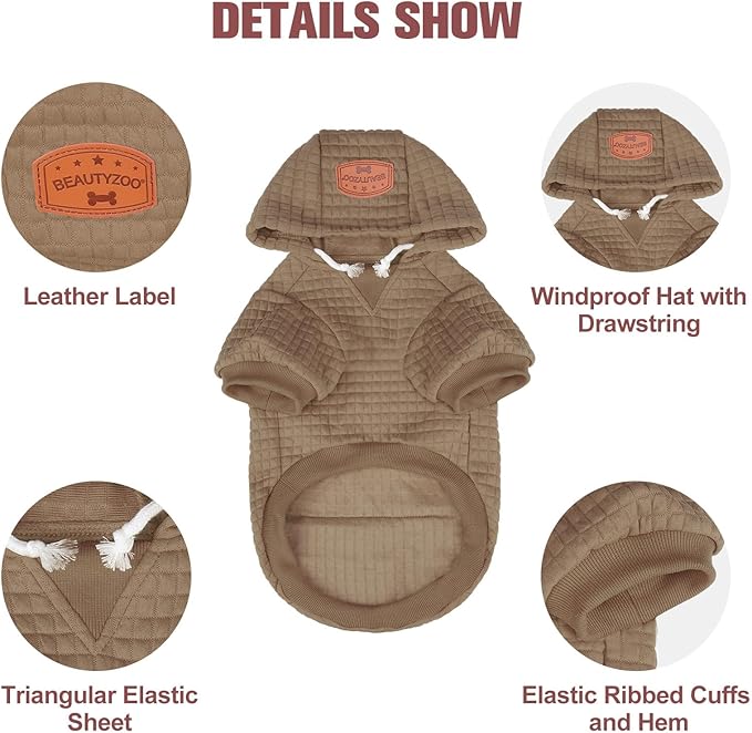 BEAUTYZOO Dog Sweaters for Large Dogs Girls Boys, Warm Winter Dog Hoodie Sweatshirt with Pocket & Leash Hole,Soft Waffle-Like Laminated Cotton Pet Clothes for Big Breeds Indoor Outdoor Cold Weather