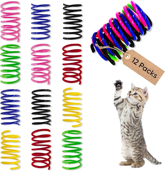AGYM 6Colors Plastic Spring Cat Toys, 12 Pack Spiral Springs for Indoor Cats to Swat, Bite, Hunt, Interactive Toys for Cats and Kittens