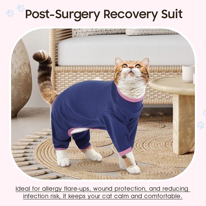 DENTRUN Cat Clothes for Hair Control with Hair Sticky Fabric - Soft Recovery Suit & Breathable Lint-Resistant Cat Sweater for Cats Only, Kitten Onesie Pajamas, XL, Blue