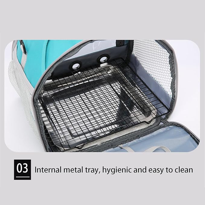 Parrot Carrier Travel Bird Carrier 12 * 8 * 10in Panoramic View with Plush Mat Metal Tray Grid Foot Pad for Parrot Hamster Hedgehog Rabbit Sugar Glider (Dark Blue)