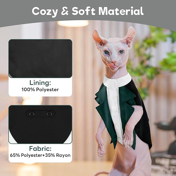 Cat Tuxedo Suit, Stylish Cat Tuxedo Outfit Formal Suit, Kitten Formal Attire Wedding Birthday Onesie Costume for Male Girl Hairless Cats, Pet Fashion Apparel Fancy Clothes, Grey, XL
