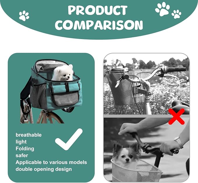 Dog Bike Basket, 12.5" L x 11.4" W x 15.3" H Bike Basket Front Dog Carrier, Bikes Baskets Front Dogs Carrier, Washable Liner for Travelling, Camping, Vet Appointments, Walks in The Park (Blue)