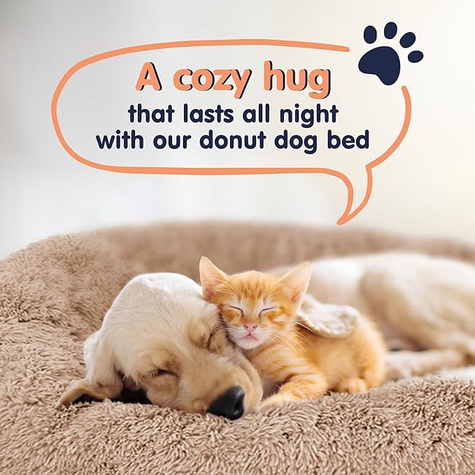 Donut Dog Bed - Premium Comfort for Anxiety Relief - Fluffy & Calming Design with Ultra-Plush Support | Cozy Round Dog Bed with Super Soft Circle Style (Camel, Small)