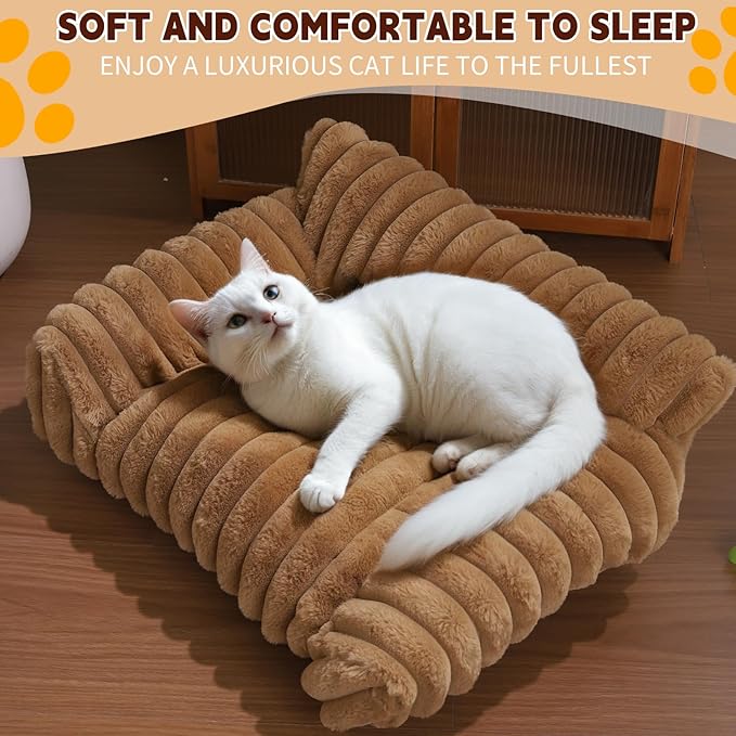 Indoor Pet Sofa Bed | Cat Sofa Bed, Soft Square Pet Bed, Indoor Non-Slip Cat Bed, Comfortable Plush, Suitable for Small to Medium Cats and Dogs(White, L(29.52 * 21.65 * 9.84in))
