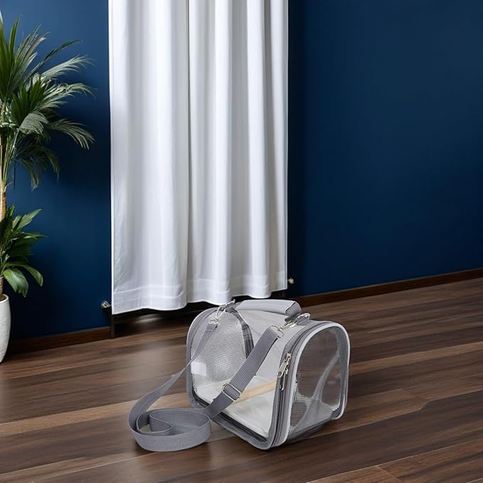 HANABASS Portable Bird Travel Cage Carrier for Small Birds Lightweight Grey Travel Bag with Perch for Small Parakeets Parrots Conures Transport