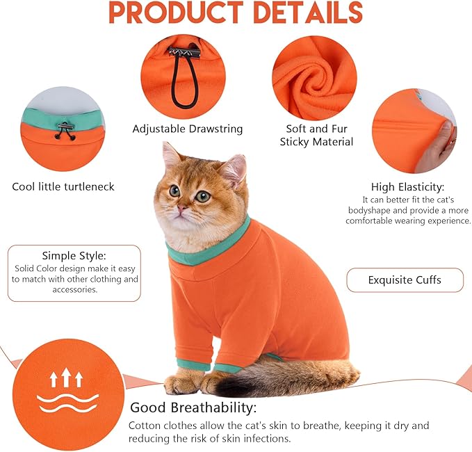 Sticky Cat Clothes Stretchy, Sphynx Hairless Sweater & Pajamas for Cats only, Soft Cat Onesie for Cats After Surgery Female Male & Hair Loss Prevention, Orange 2XL