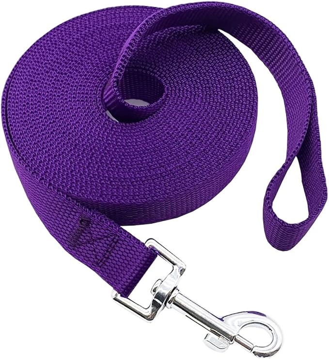 Nylon Training Dog Leash for Small Medium Large Dogs, 15ft 20ft 30ft 50ft Long Leash Dog/Puppy Lead for Obedience Recall Training, Camping (15ft, Purple)