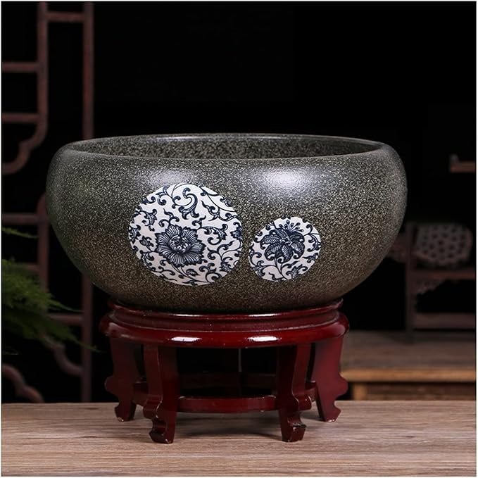 Fish Tank Aquarium Fish Tankchinese Style Ceramic Goldfish Bowl Home Living Room Office Desktop Fish Culture Bowl Aquarium Starter Kits Fish Tank Decor(C,50CM)