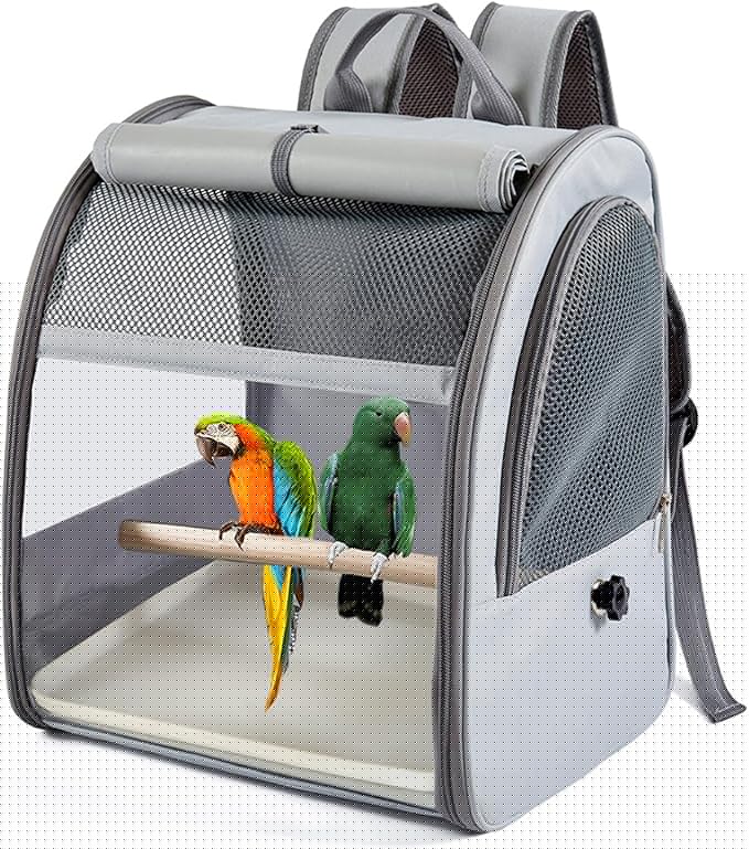 Folded Bird Travel Backpacks Cage with Detachable Perches and Transparents Window for Pet Outdoor Bird Carriers for Conures & Budgies