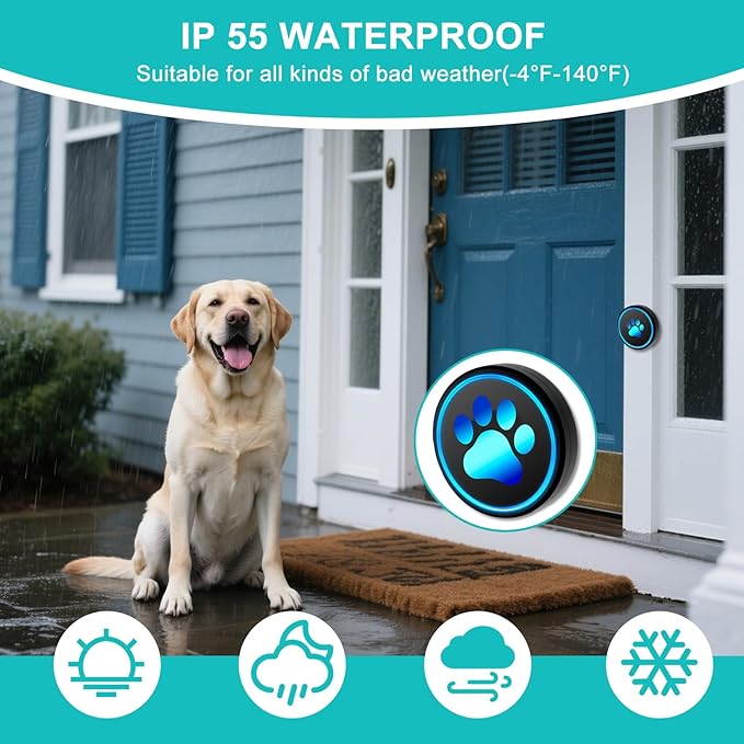 Dog Door Bell for Potty Training, Smart Wireless Doggie Doorbell to Go Outside, 1000 Feet Long Range with IP65 Waterproof Super-Light Touch Button, 60 Melodies & Adjustable Volume (1Black)