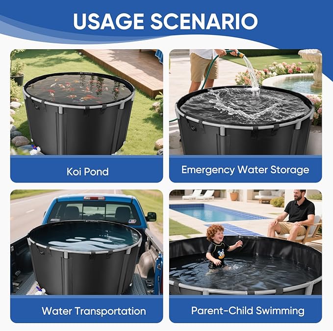 Canvas Fish Pond, 1300 Gallon Capacity Koi Pond, Foldable PVC Outdoor Fish Tank, Round Goldfish Bowl, Above Ground Pond with Stabilizing Frame and Drain Valve for Koi Farming, Aquaculture
