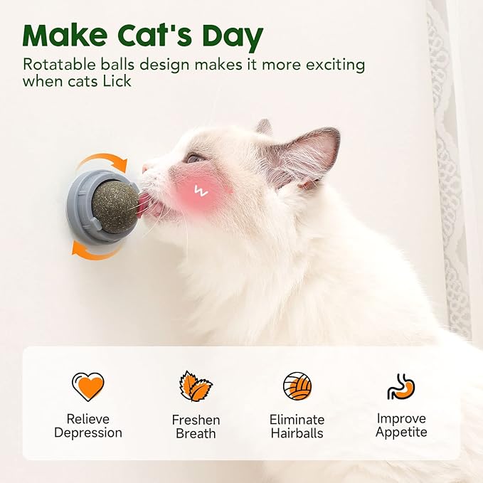 Potaroma 4 Pcs Catnip Ball Toys, 3 Silvervine Catnip Toys and 1 Cat Energy Ball for Lick, Edible Catmint Chew Toys, Kitten Teeth Cleaning Treat, More Concentrated Flavor for All Breeds