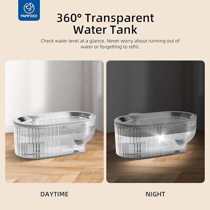PAPIFEED Cat Water Fountain Stainless Steel, 84oz/2.5L Automatic Cat Water Fountain with Visible Water Level, Ultra Quiet Low Power Cat Water Bowl & Cat Water Dispenser (White)
