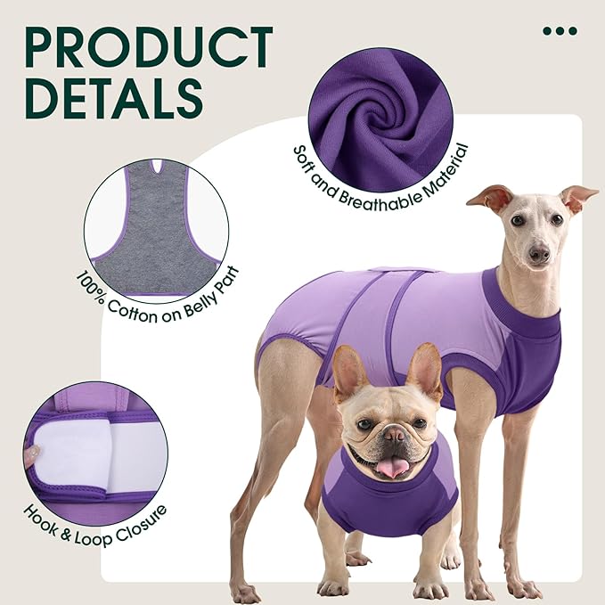 Kuoser Recovery Suit for Dogs After Surgery, Soft Dog Surgery Suit Female Male, Breathable Pet Surgical Recovery Shirt, Anti Licking Dog Onesie for Abdominal Wounds Cone Alternatives, Purple 2XL
