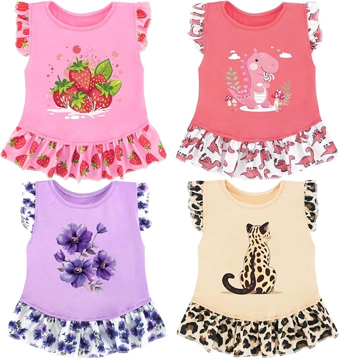 XPUDAC 4 Pack Dog Dresses Cute Printed Puppy Clothes for Small Dogs Girl Chihuahua Doggie Outfits Tank Top Vest Dresses Cat Apparel，X-Small(Chest-13.2")