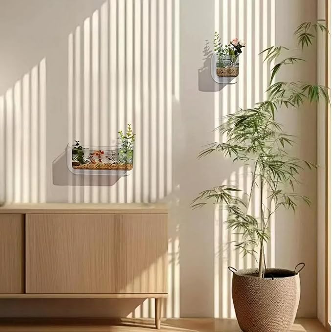 Wall Fish Tank, Wall Plastic Vase, 0.4 Gallon Mini Wall Mounted Fish Tank, 1500ml Wall Hydroponic Plants, Hanging Hydroponic Plant Pot, Living Room Decoration(1Pc)