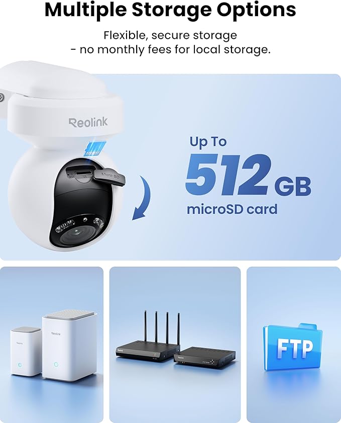 REOLINK 4K Outdoor Plug-in WiFi 6 Security Camera, PTZ Camera for Home Security, Wi-Fi 6 New Tech, Motion Tracking, Smart Detection, 3X Optical Zoom, Motion Spotlight, Local Storage, E1 Outdoor Pro