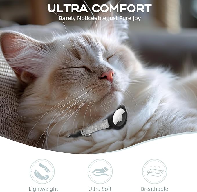 AirTag Cat Collars, Stretchy Collar with Apple AirTag Holder and Bell, Breakaway Ultra Design Elastic GPS Tracking Collars for Cats and Puppies, (7.5-12.5 Inch), Gray