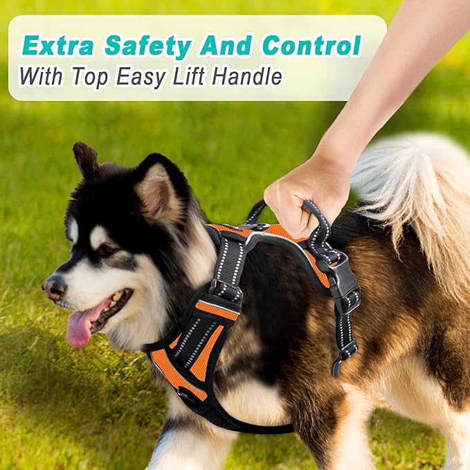 BARKBAY No Pull Dog Harness Large Step in Reflective Dog Harness with Front Clip and Easy Control Handle for Walking Training Running(Orange,XL)