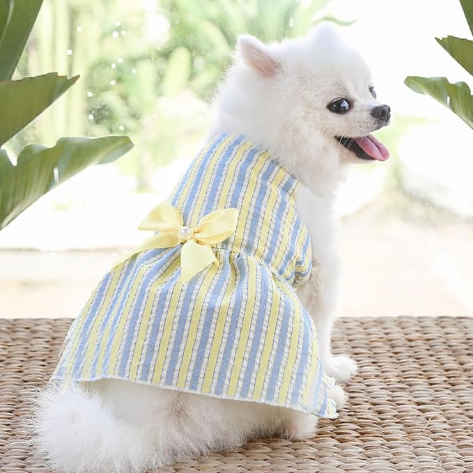 TAPBULL Dog Dresses, Fashionable Pet Dog Clothes, Cute Cat Birthday Dress Outfit (Blue/Red/Pink/Pink-Blue/Yellow-Blue 5-Pack), Small