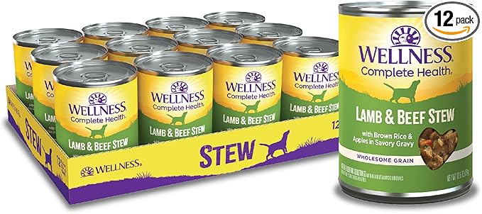 Wellness Complete Health Stew Adult Canned Wet Dog Food, Grain Free, Natural, Lamb and Beef Recipe, 12.5 oz, Pack of 12 Cans