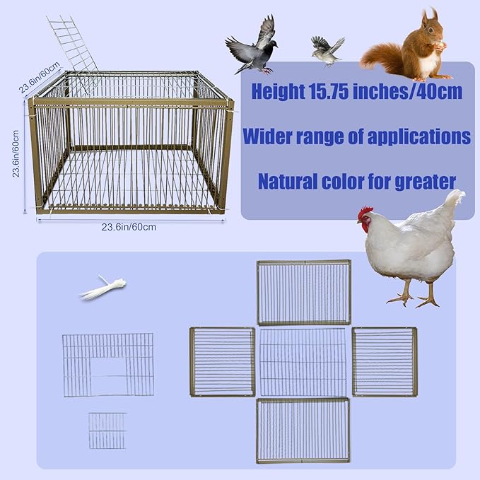 15" H Chicken Pigeon Trap Cage Birdcage Small Animal Trap Cage with Escape-Proof Design for Bird Turkey Duck Dove (23.6" L x 23.6" W x 15.7" H)